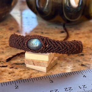 Handwoven Hemp and Labradorite Adjustable Size Wrist Band Protection Bracelet